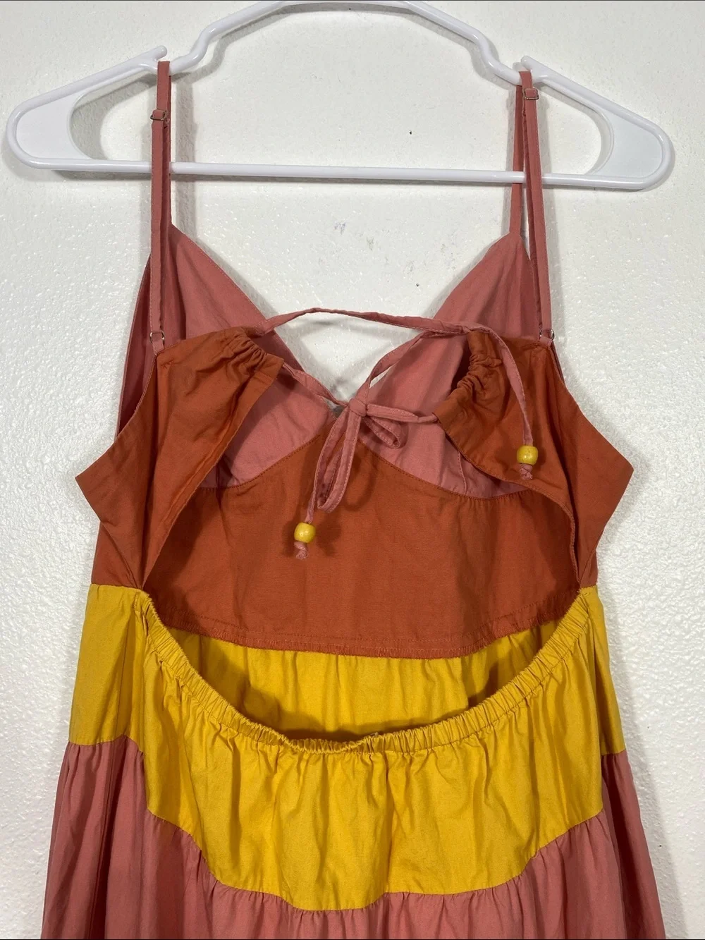 Tiered Colorblock Maxi Dress - Pink, Coral & Yellow Size L 100% Cotton